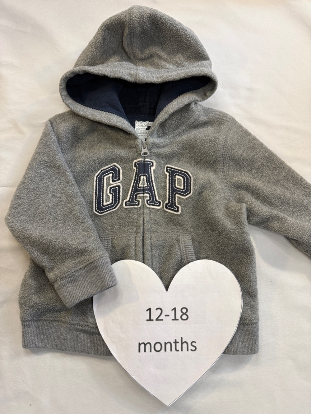GAP Grey Fleece Zip Hoodie with Navy Logo